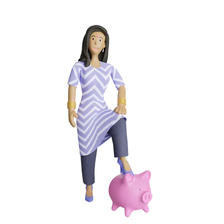 Indian business woman in savings concept  3D Illustration