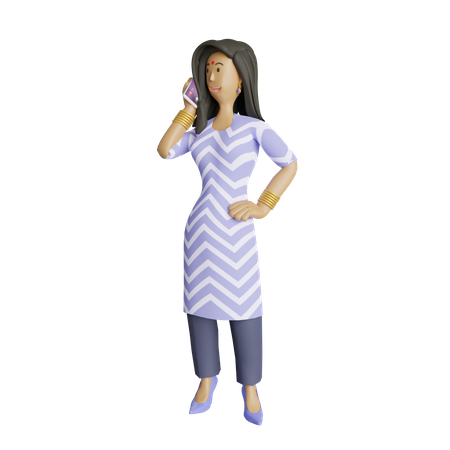 Indian business woman talking on phone 3D Illustration