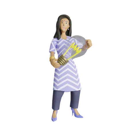 Indian business woman with innovative idea 3D Illustration