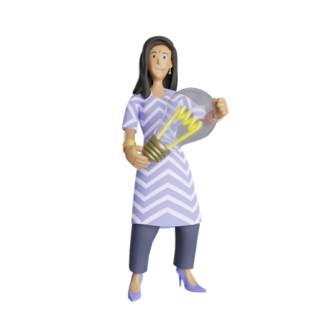 Indian business woman with innovative idea  3D Icon