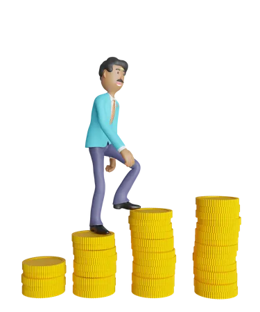 Indian businessman run on bar graph coin - Business Growth  3D Illustration