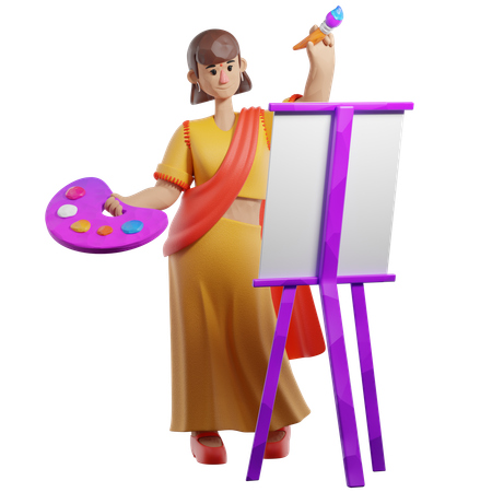 Indian Female Painter Painting  3D Icon