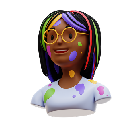 Indian Girl With Holi Paint  3D Icon