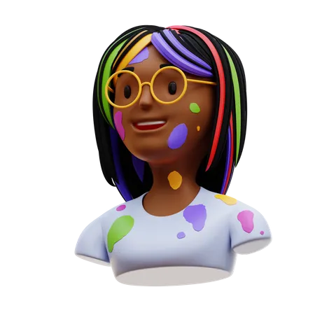 Indian Girl With Holi Paint  3D Icon