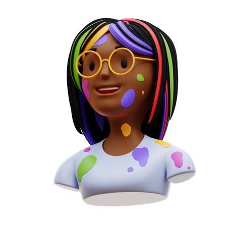 Indian Girl With Holi Paint 3D Icon