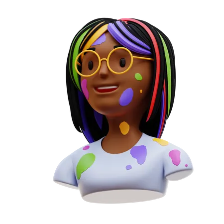 Indian Girl With Holi Paint 3D Icon