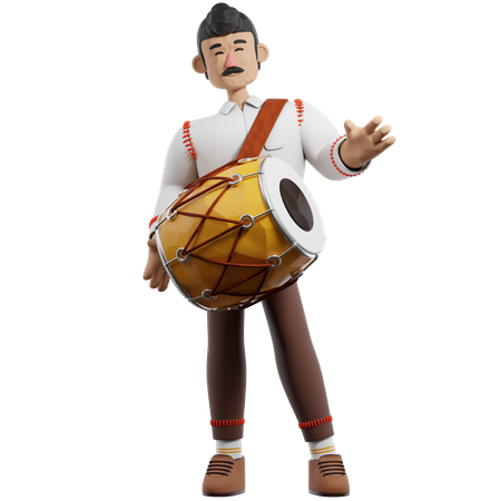 Indian Man Playing Drum  3D Icon