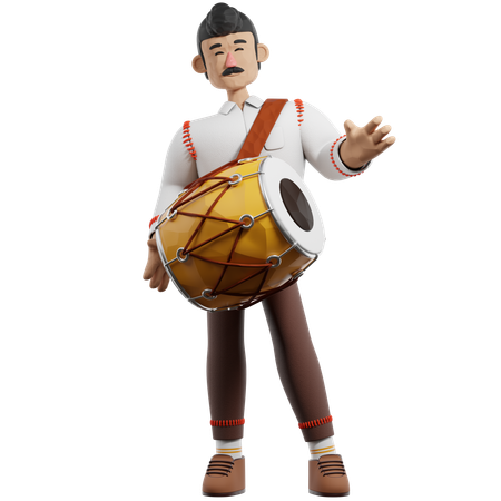 Indian Man Playing Drum  3D Illustration