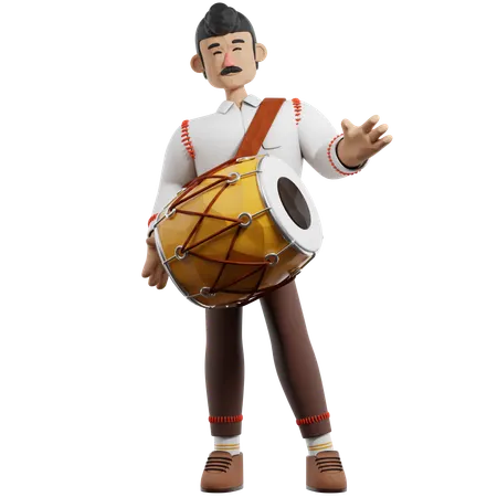 Indian Man Playing Drum  3D Illustration