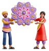 Indian Woman And Man Decorated Rangoli