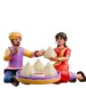 Indian Woman And Man Eating Samosa