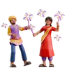 Indian Woman And Man Lighting Fireworks