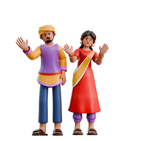Indian Woman And Man Say Hello  3D Icon