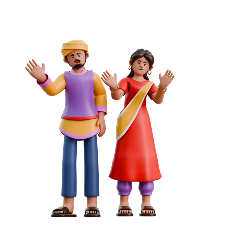 Indian Woman And Man Say Hello  3D Illustration