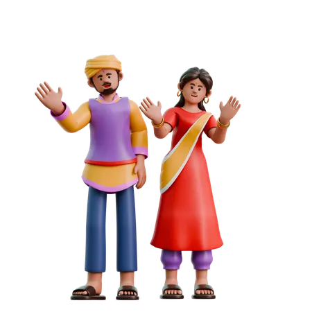 Indian Woman And Man Say Hello  3D Illustration