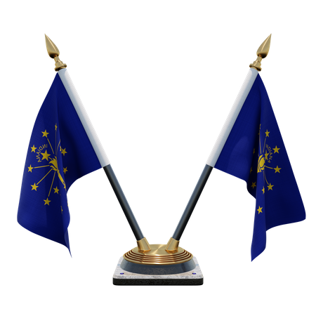 Indiana Double Desk Flag Stand  3D Flag