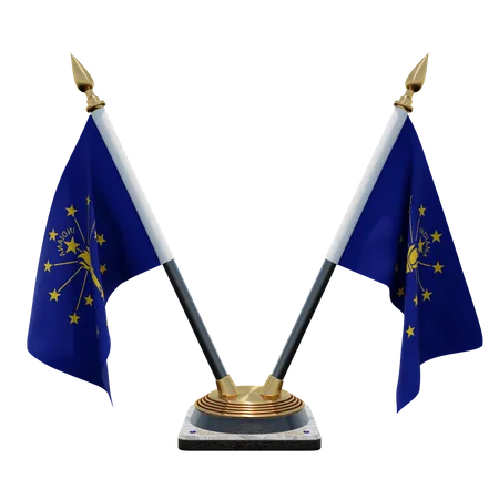 Indiana Double Desk Flag Stand  3D Flag