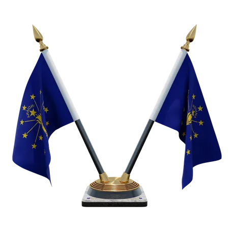 Indiana Double Desk Flag Stand 3D Illustration