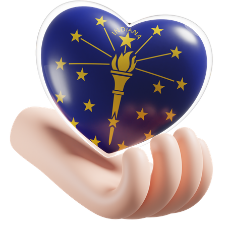 Indiana Flag Heart Hand Care  3D Icon