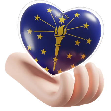 Indiana Flag Heart Hand Care  3D Icon