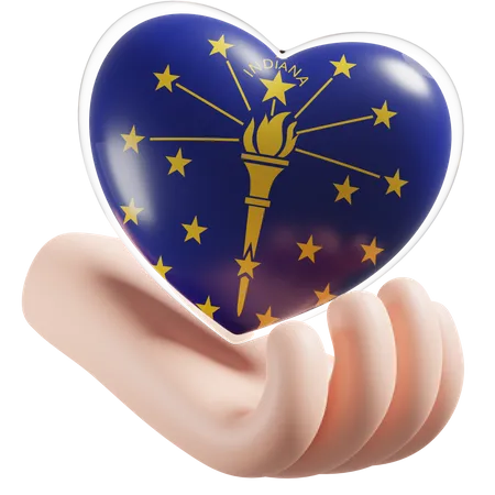 Indiana Flag Heart Hand Care 3D Icon