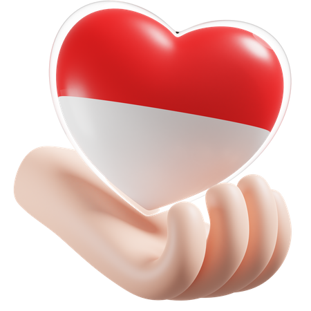 Cuidados com as mãos e coração com bandeira da Indonésia  3D Icon