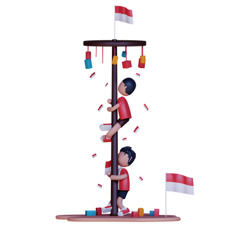 Indonesia Boy playing Panjat Pinang  3D Illustration