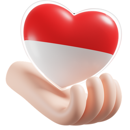 Indonesia Flag Heart Hand Care 3D Icon
