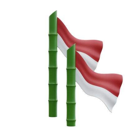Indonesia Flag In Bamboo Pole  3D Icon