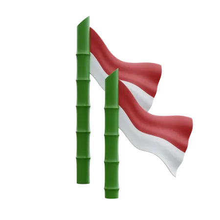 Indonesia Flag In Bamboo Pole  3D Icon