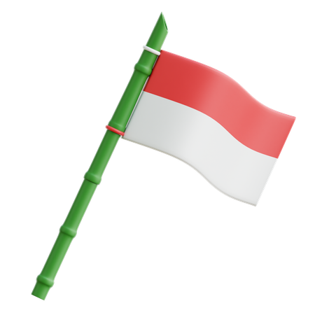 Indonesia Flag With Bamboo  3D Icon