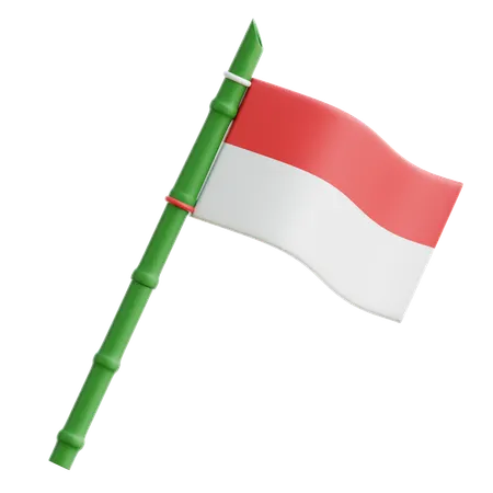 Indonesia Flag With Bamboo  3D Icon