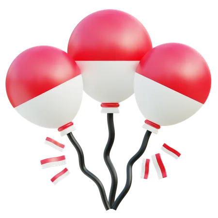 3 D Glossy Balloons Bearing The Red And White Of The Indonesian Flag Soar On A Black Backdrop Symbolizing The Nations Independence Celebrations 3D Icon