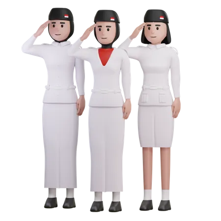 Indonesian Female Soldiers Saluting On Independence Day  3D Illustration