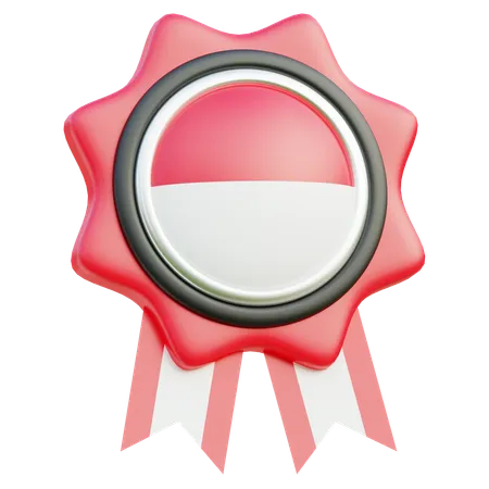 An Elegant Badge Featuring The Indonesian Flag Colors Encircled By A Silver Ring And Accented With A Rosette And Ribbon Design 3D Icon