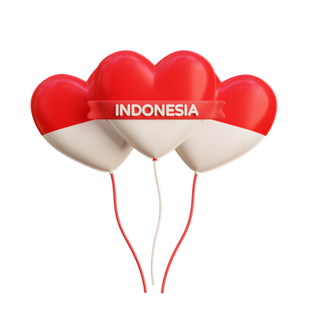 Indonesian Flag Heart Balloon  3D Icon