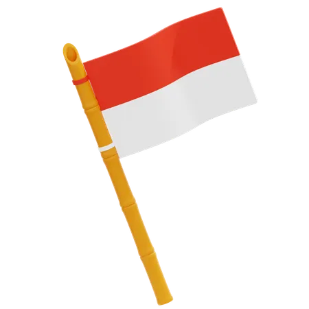 Indonesian Flag on Bamboo  3D Icon