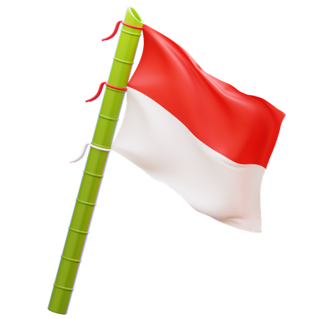 Indonesian Flag On Bamboo Pole  3D Icon