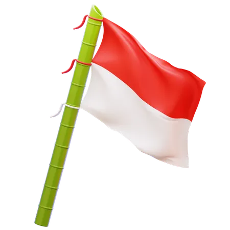 Indonesian Flag On Bamboo Pole  3D Icon