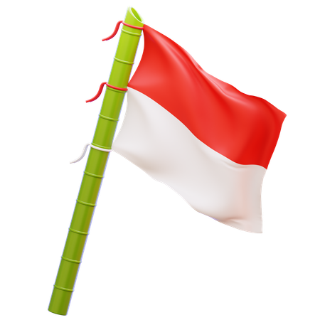 Indonesian Flag On Bamboo Pole  3D Icon