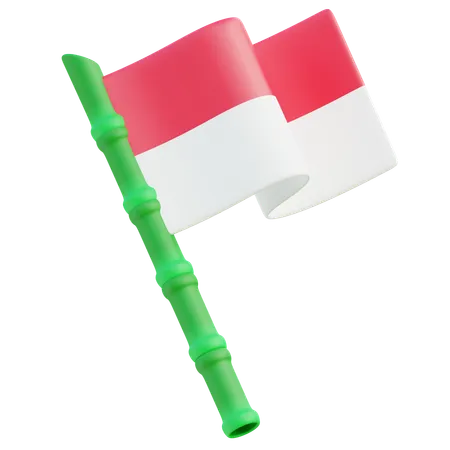 Indonesian Flag On Bamboo Spear  3D Icon