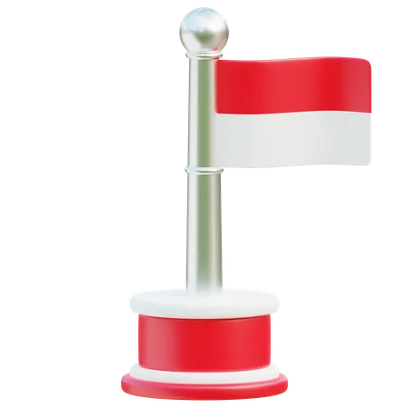 Indonesian Flag On Elegant Pole  3D Icon