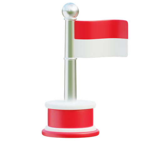 Indonesian Flag On Elegant Pole  3D Icon