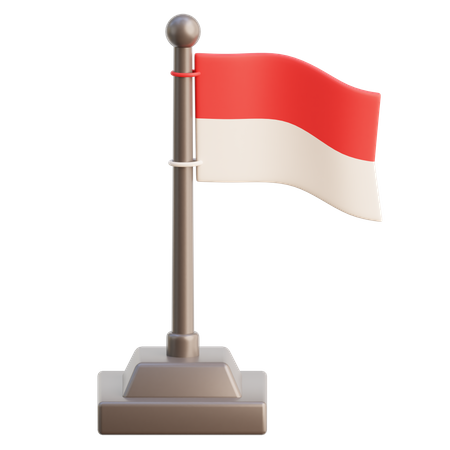 Indonesian Flag On Pole  3D Icon