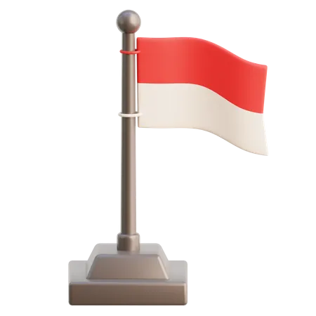 Indonesian Flag On Pole  3D Icon