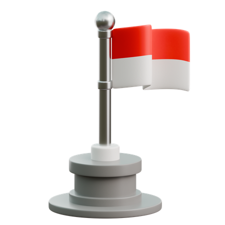 Indonesian Flag On Pole  3D Icon