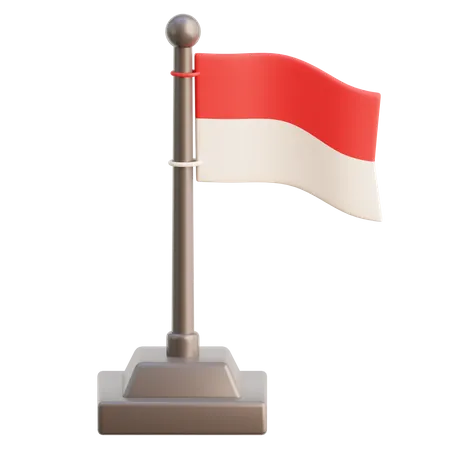 Indonesian Flag On Pole 3D Icon