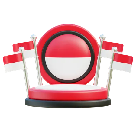 A Prestigious Podium Display Adorned With Indonesian Flags Showcasing National Pride In A 3 D Rendered Ceremonial Setup 3D Icon