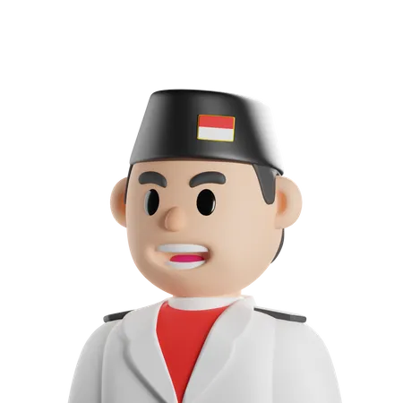 Indonesian Flag Raiser Man  3D Icon
