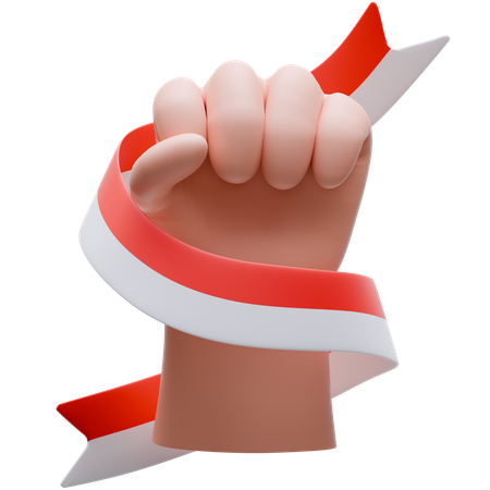 Indonesian Flag Wrapped Around Hand  3D Icon